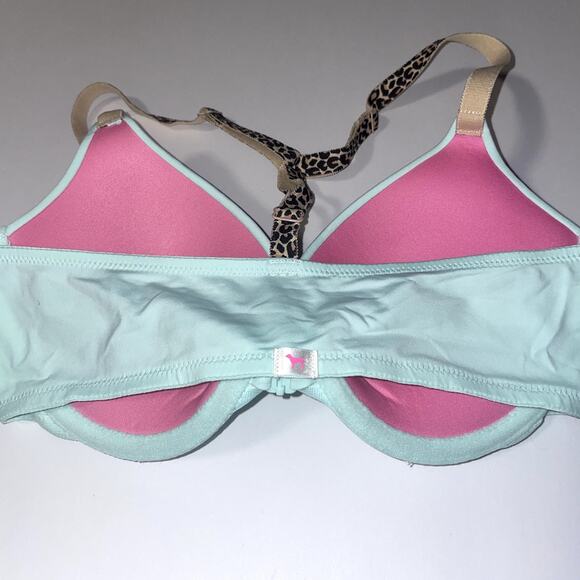 Victoria's Secret PINK Bra Womens 32C Green Mint Front Close Push Up Racerback - Picture 6 of 11
